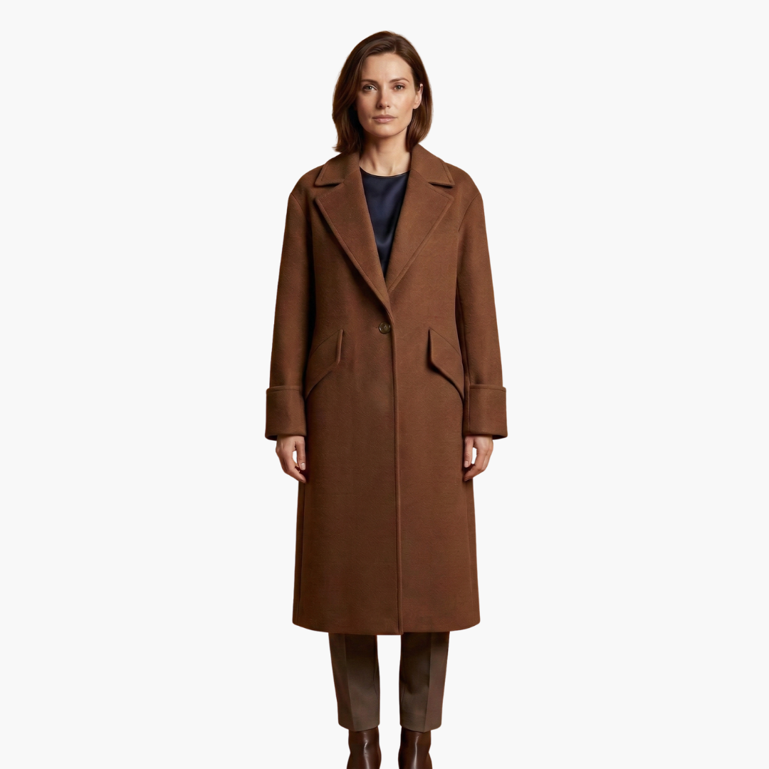 Long coat for women with lapel collar and button closure