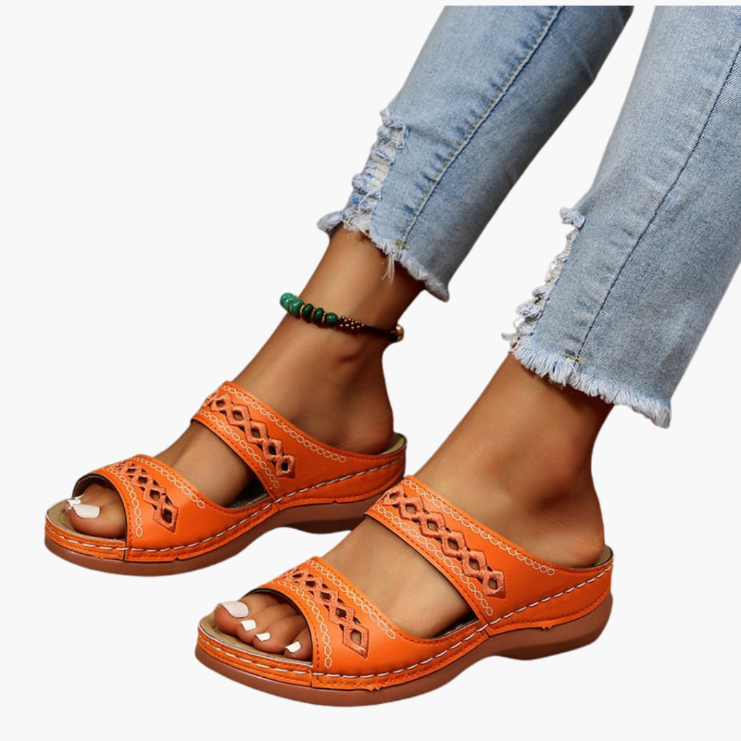 Femmes Sandales en cuir a brides ajustables et semelle soutenue