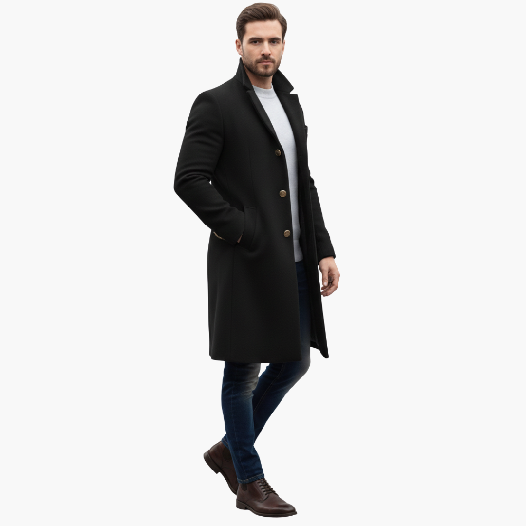 Manteau homme long avec col classique et boutons