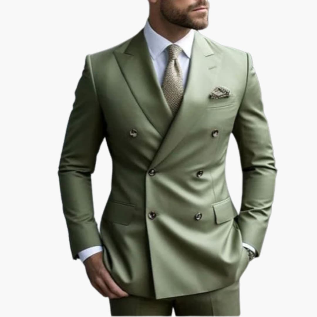 Costume homme deux pièces avec veste croisée et six boutons