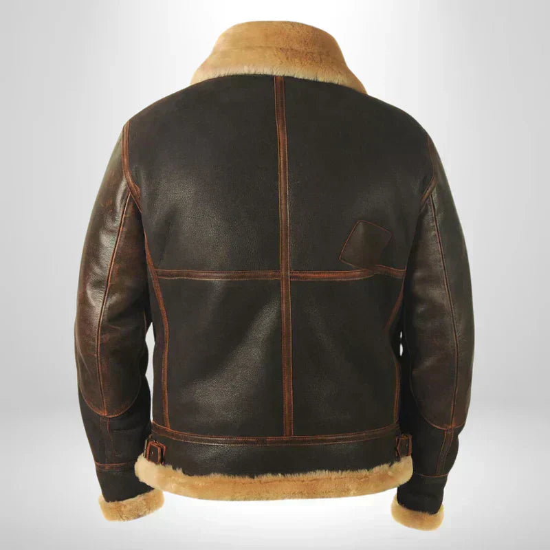 Aurelius | Veste Aviateur en Cuir pour Hommes avec Col en Laine