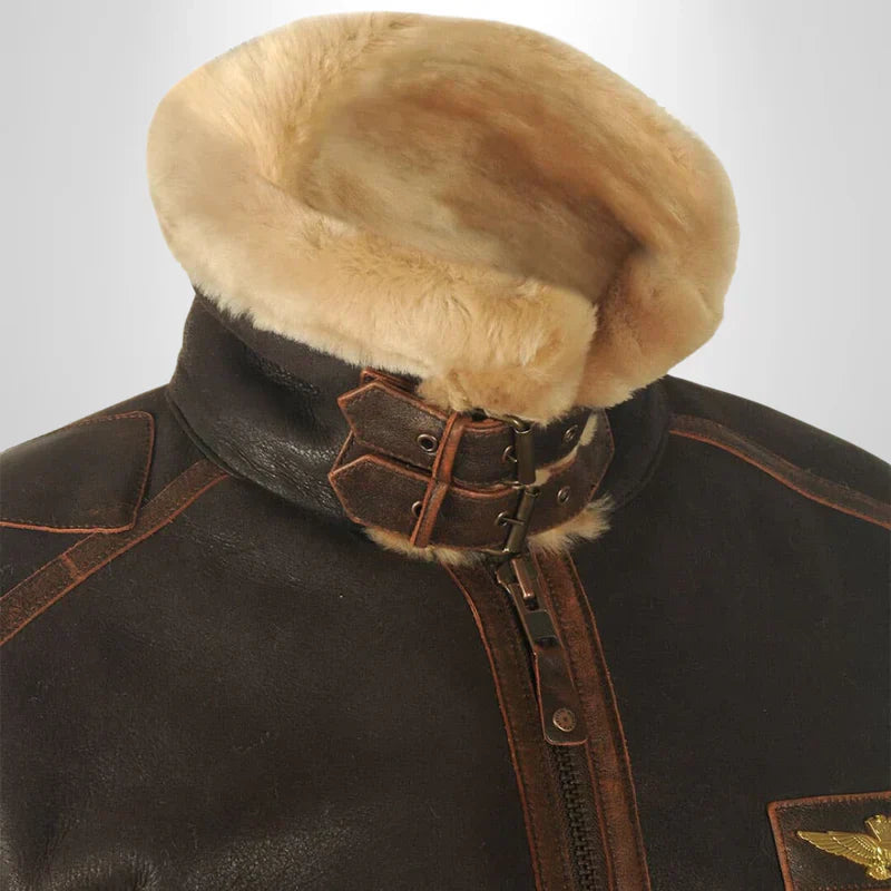 Aurelius | Veste Aviateur en Cuir pour Hommes avec Col en Laine