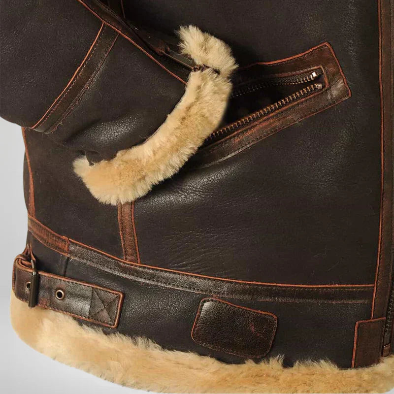 Aurelius | Veste Aviateur en Cuir pour Hommes avec Col en Laine