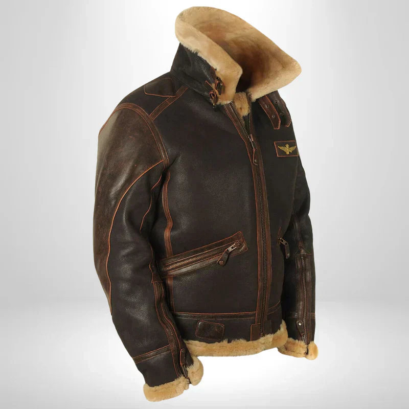 Aurelius | Veste Aviateur en Cuir pour Hommes avec Col en Laine