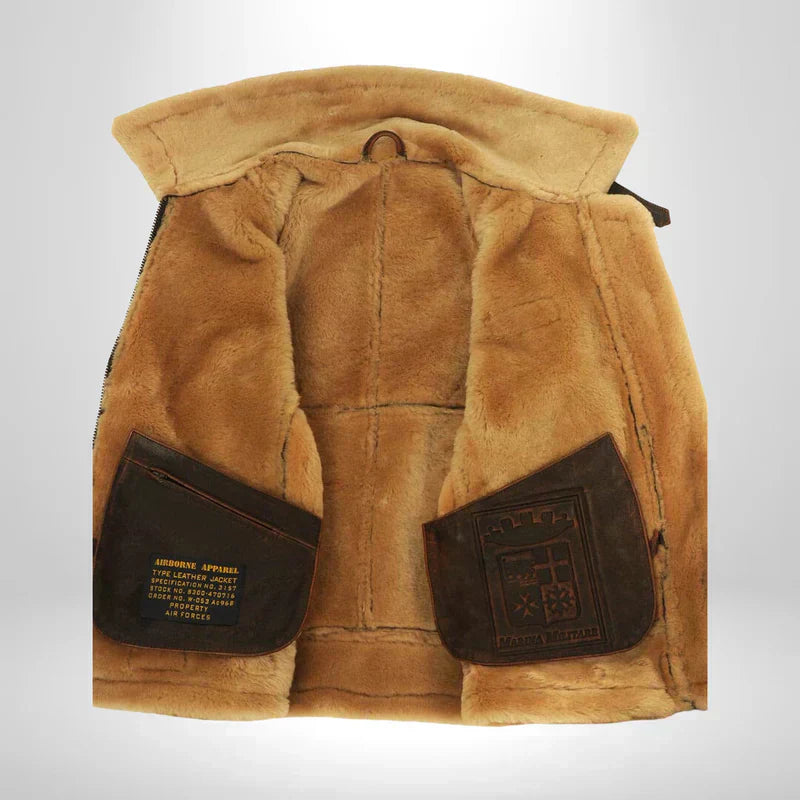 Aurelius | Veste Aviateur en Cuir pour Hommes avec Col en Laine