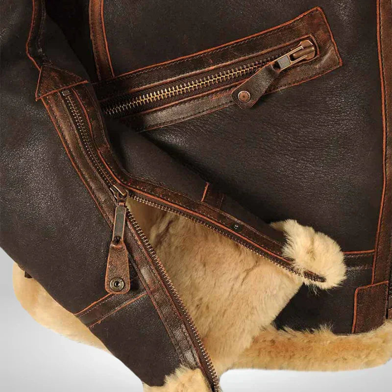 Aurelius | Veste Aviateur en Cuir pour Hommes avec Col en Laine