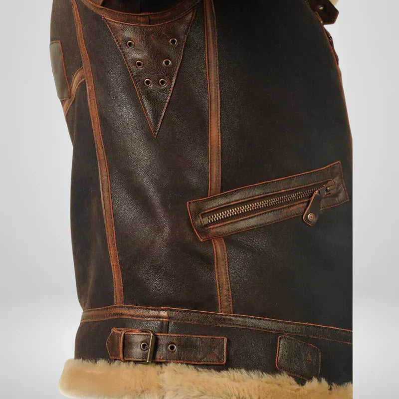Aurelius | Veste Aviateur en Cuir pour Hommes avec Col en Laine