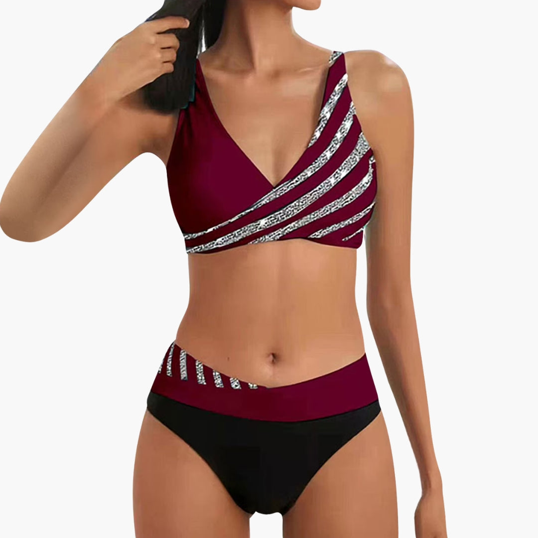 Bikini femme à rayures scintillantes a bas taille haute