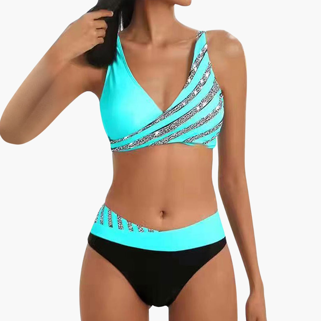 Bikini femme à rayures scintillantes a bas taille haute