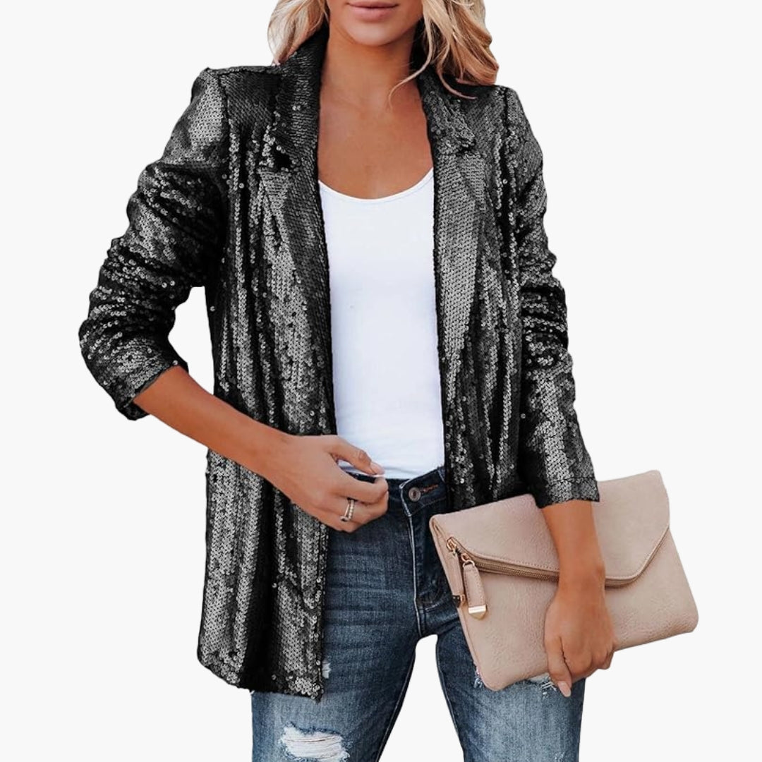 Women's long sleeve blazer with sequin surface