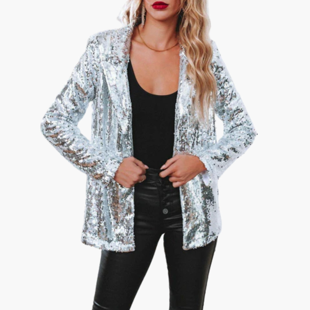 Women's long sleeve blazer with sequin surface