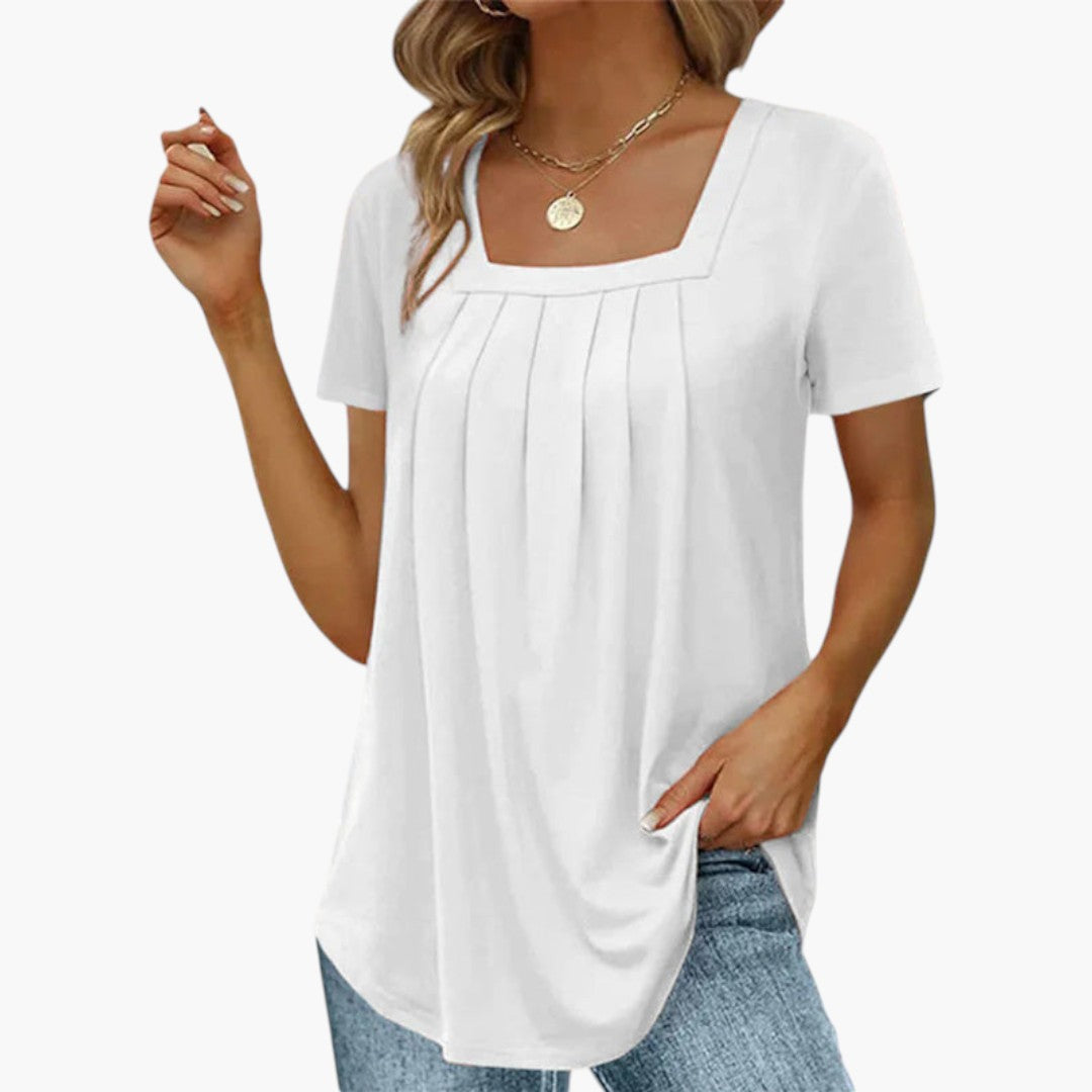 Blouse Femme avec Encolure Carrée et Plis Frontaux