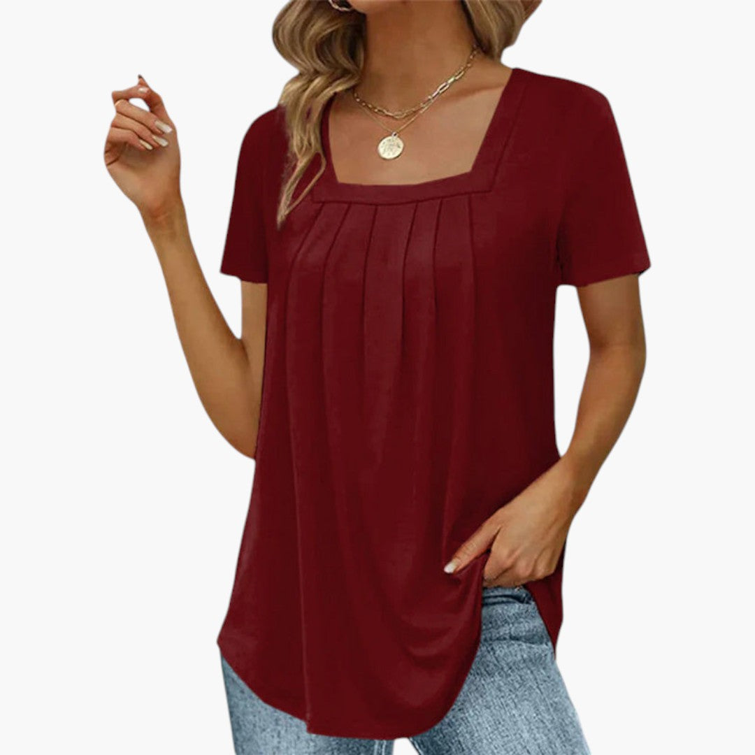 Blouse Femme avec Encolure Carrée et Plis Frontaux