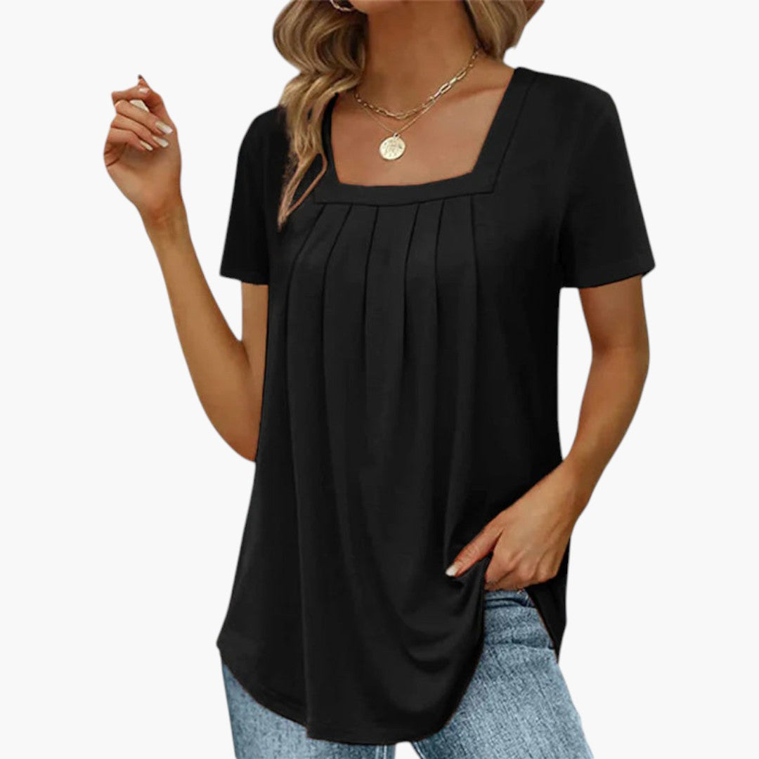 Blouse Femme avec Encolure Carrée et Plis Frontaux