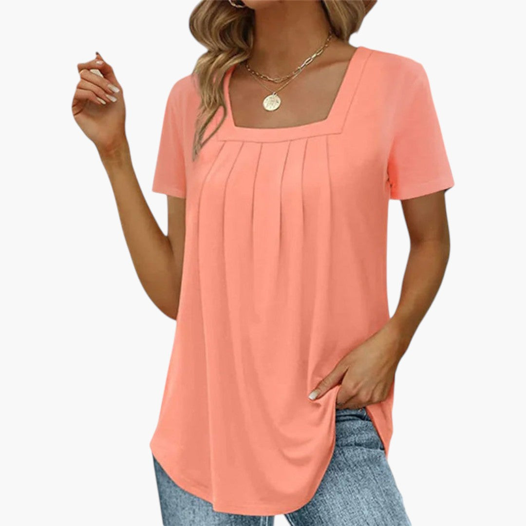 Blouse Femme avec Encolure Carrée et Plis Frontaux