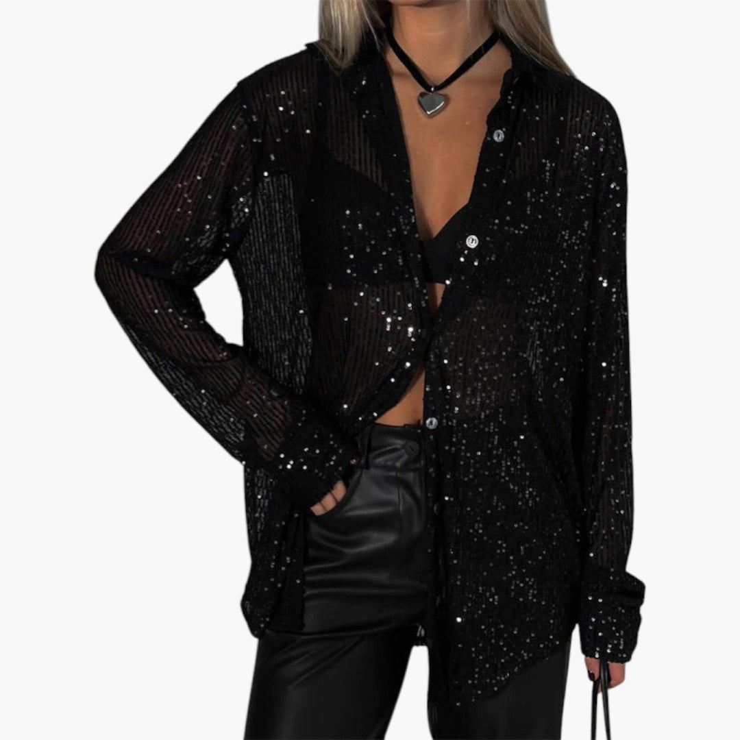 Blouse femme à col avec surface à sequins