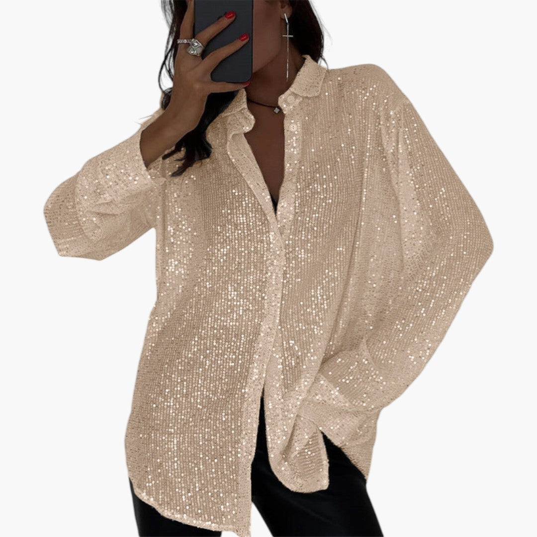 Blouse femme à col avec surface à sequins