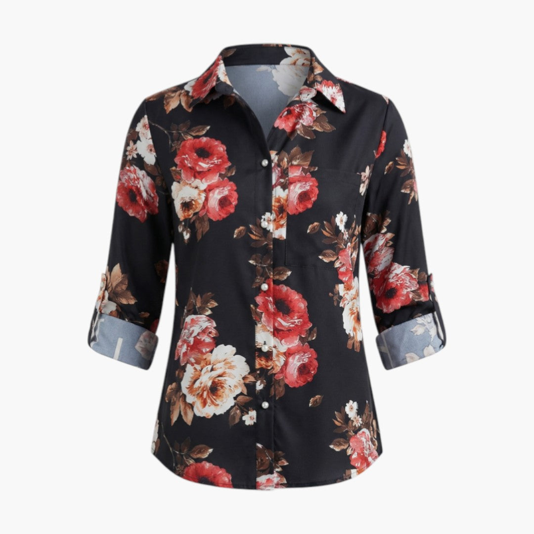 Blouse femme à col rabattu et fermeture boutonnée