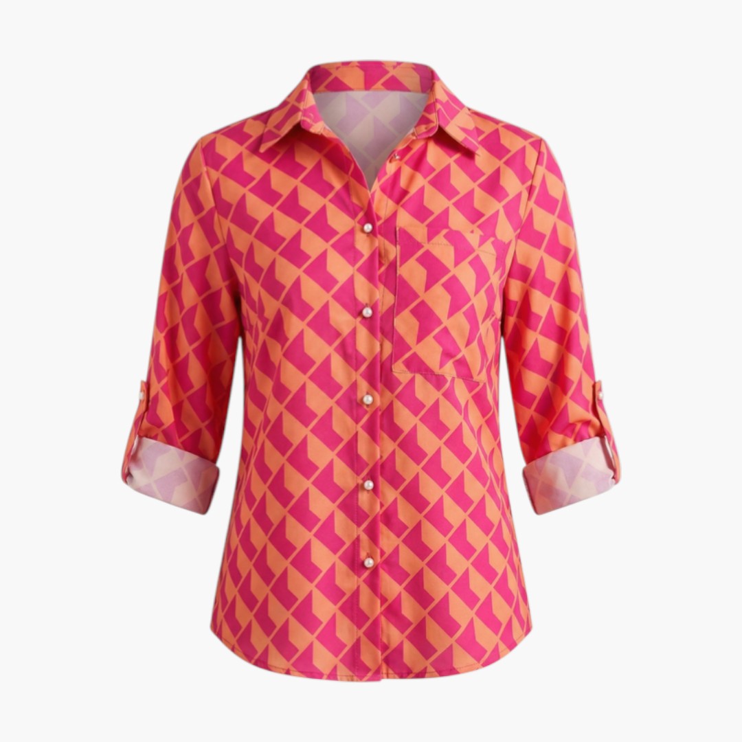 Blouse femme à col rabattu et fermeture boutonnée