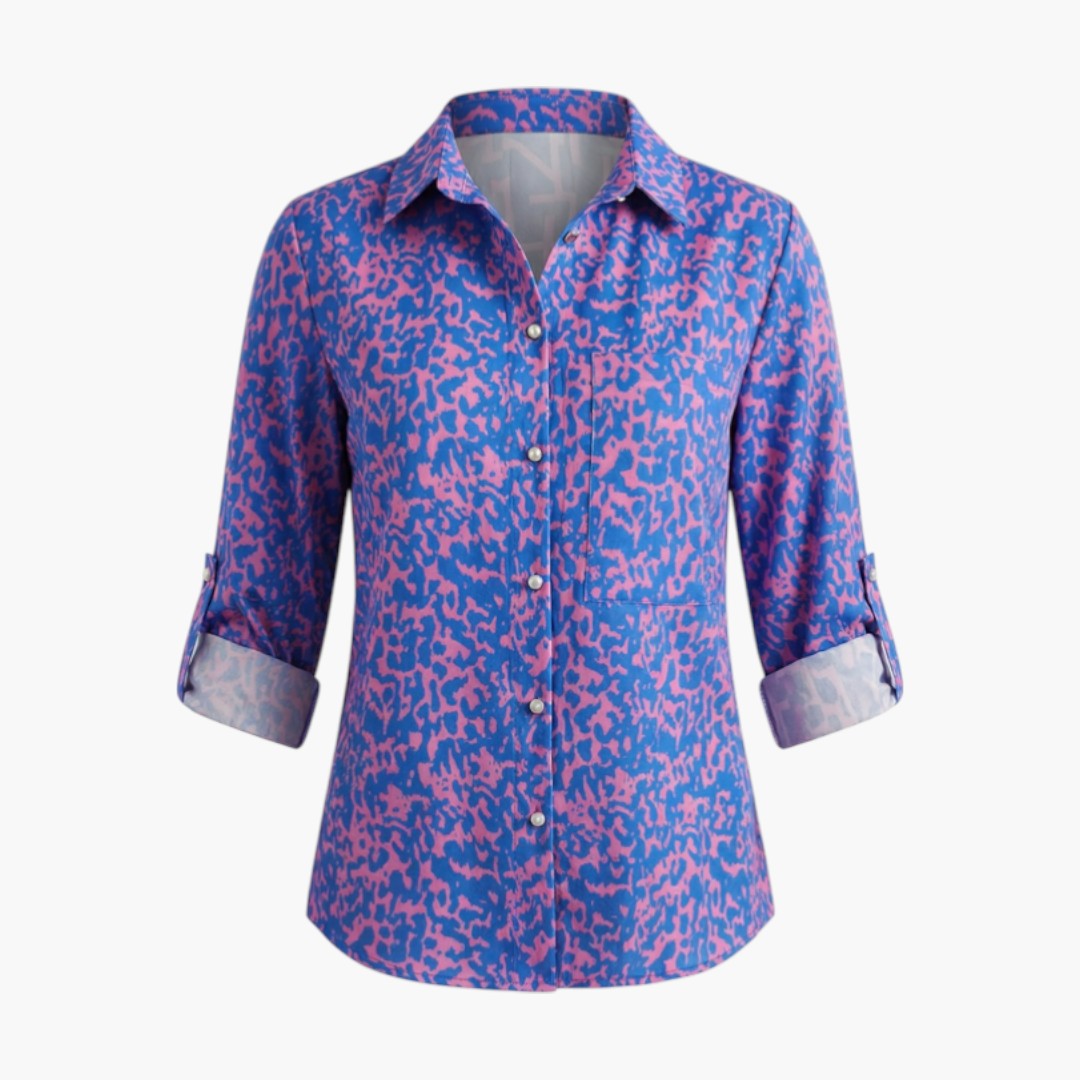 Blouse femme à col rabattu et fermeture boutonnée