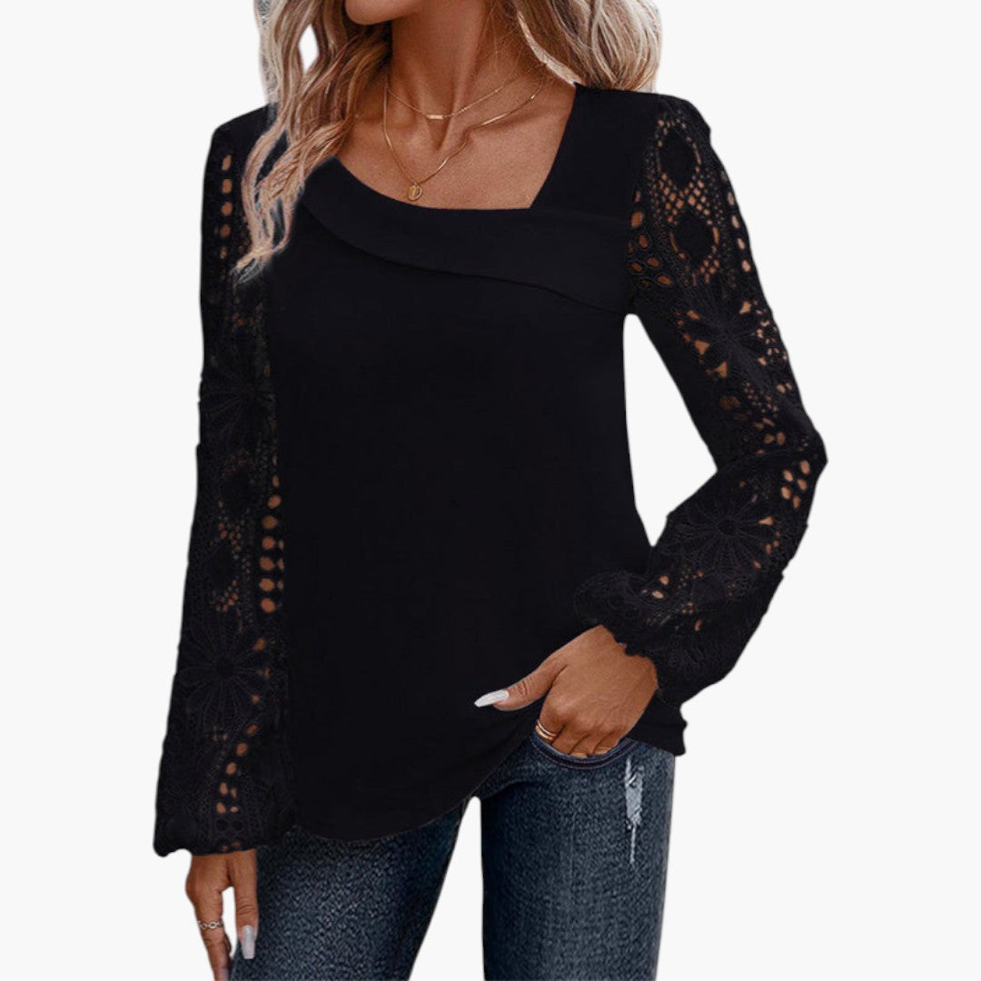 Blouse femme à encolure carrée et manches en dentelle