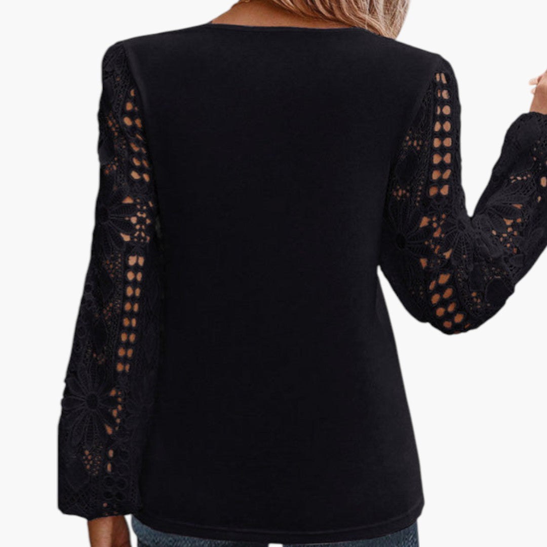 Blouse femme à encolure carrée et manches en dentelle