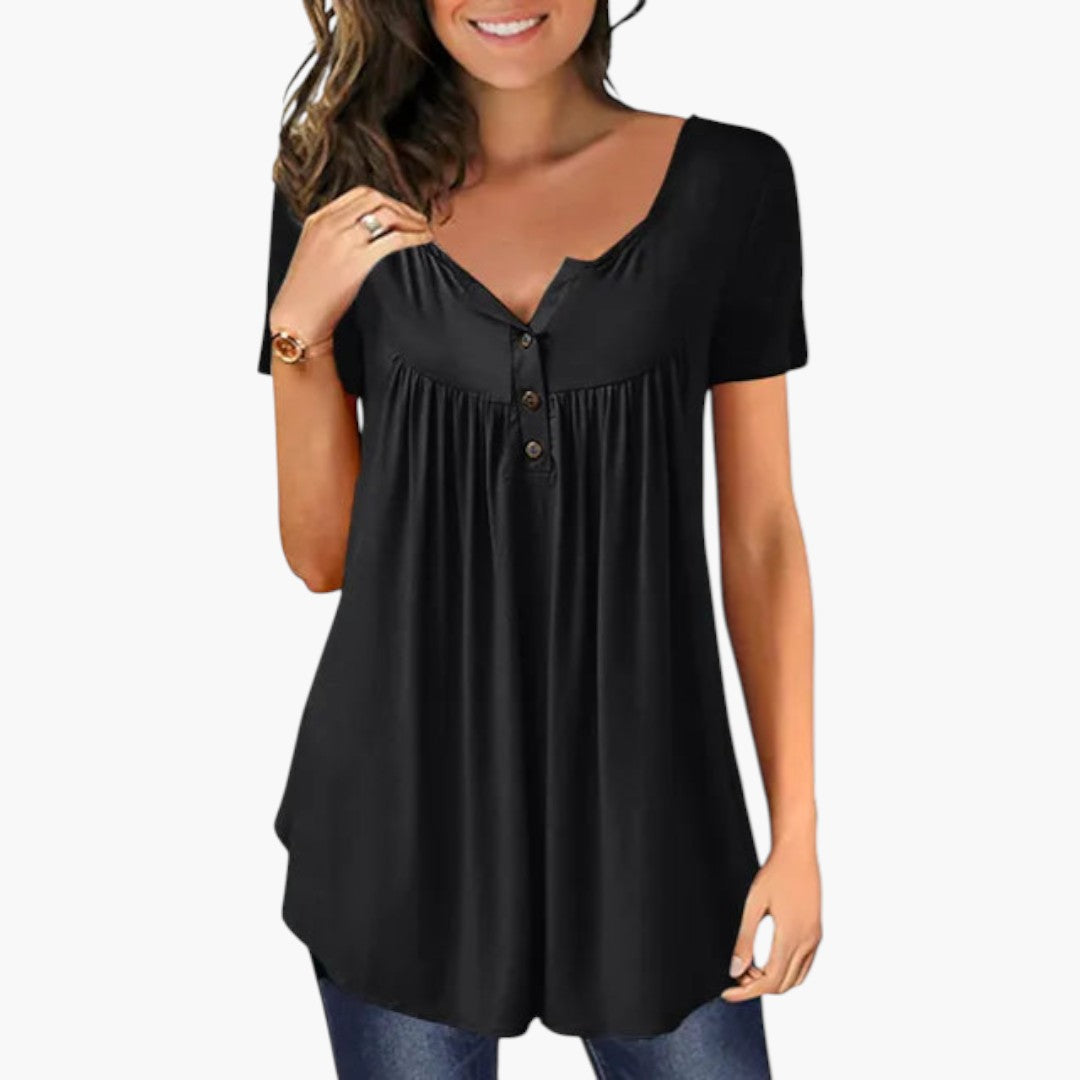 Blouse femme à encolure en V avec détail boutonné