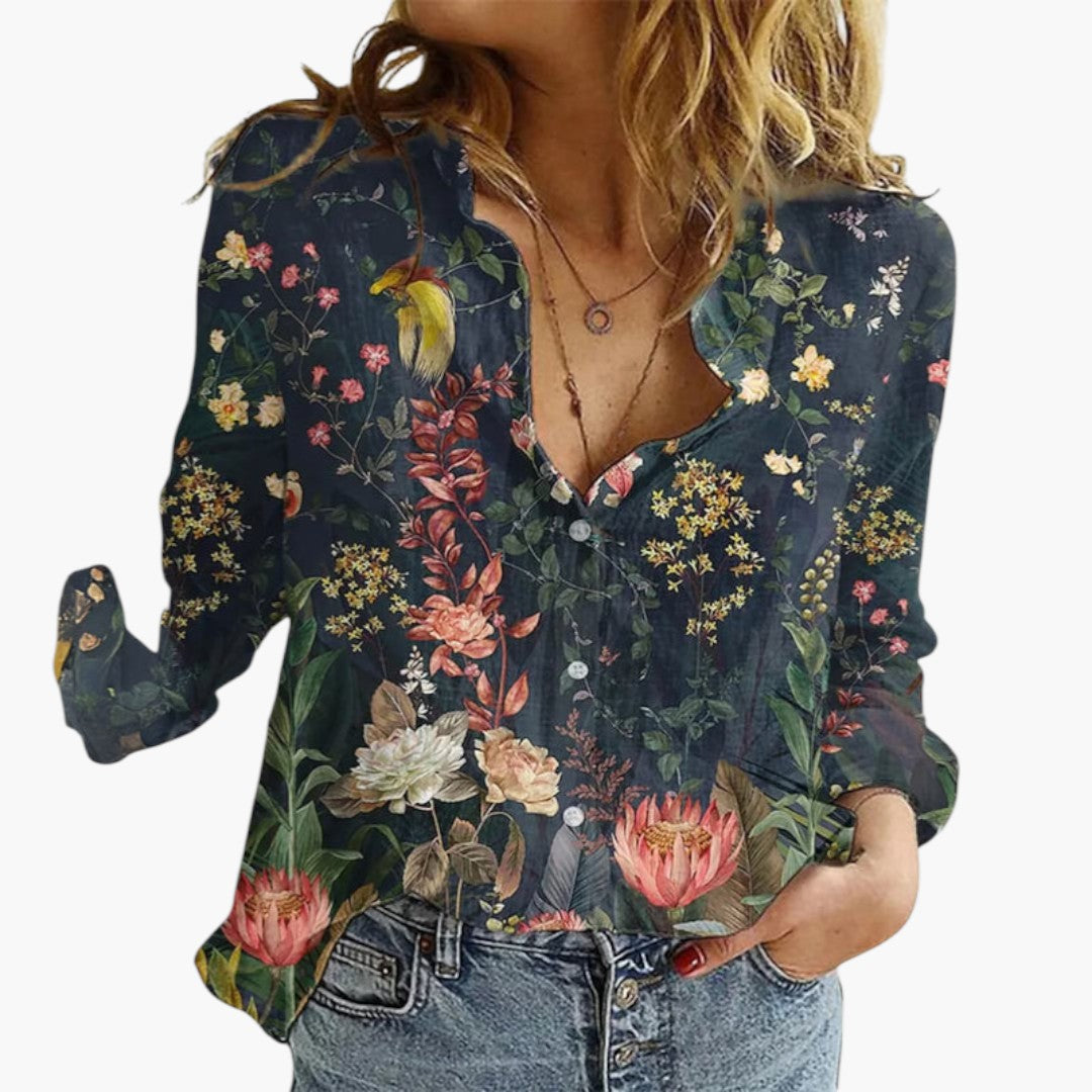 Blouse femme à encolure en V avec imprimé floral