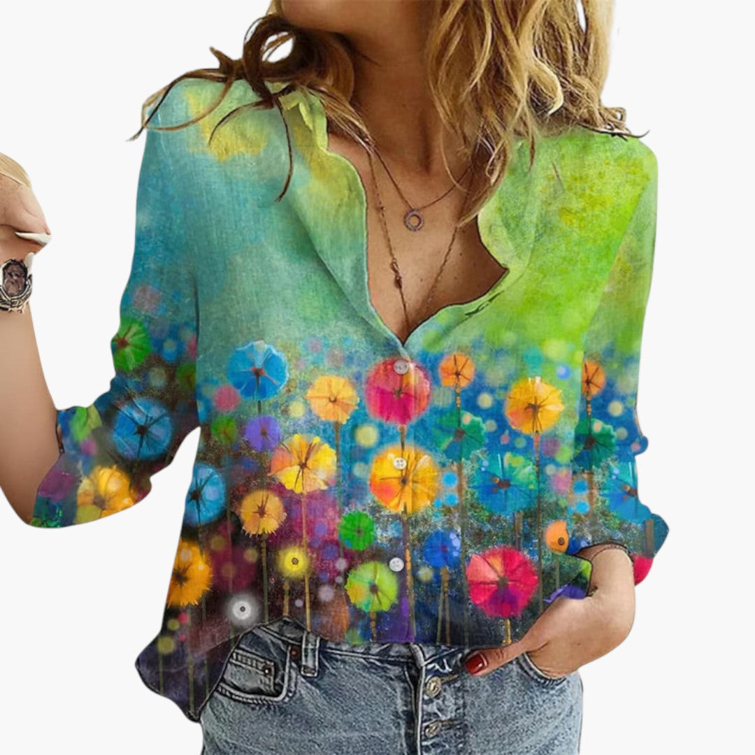 Blouse femme à encolure en V avec imprimé floral