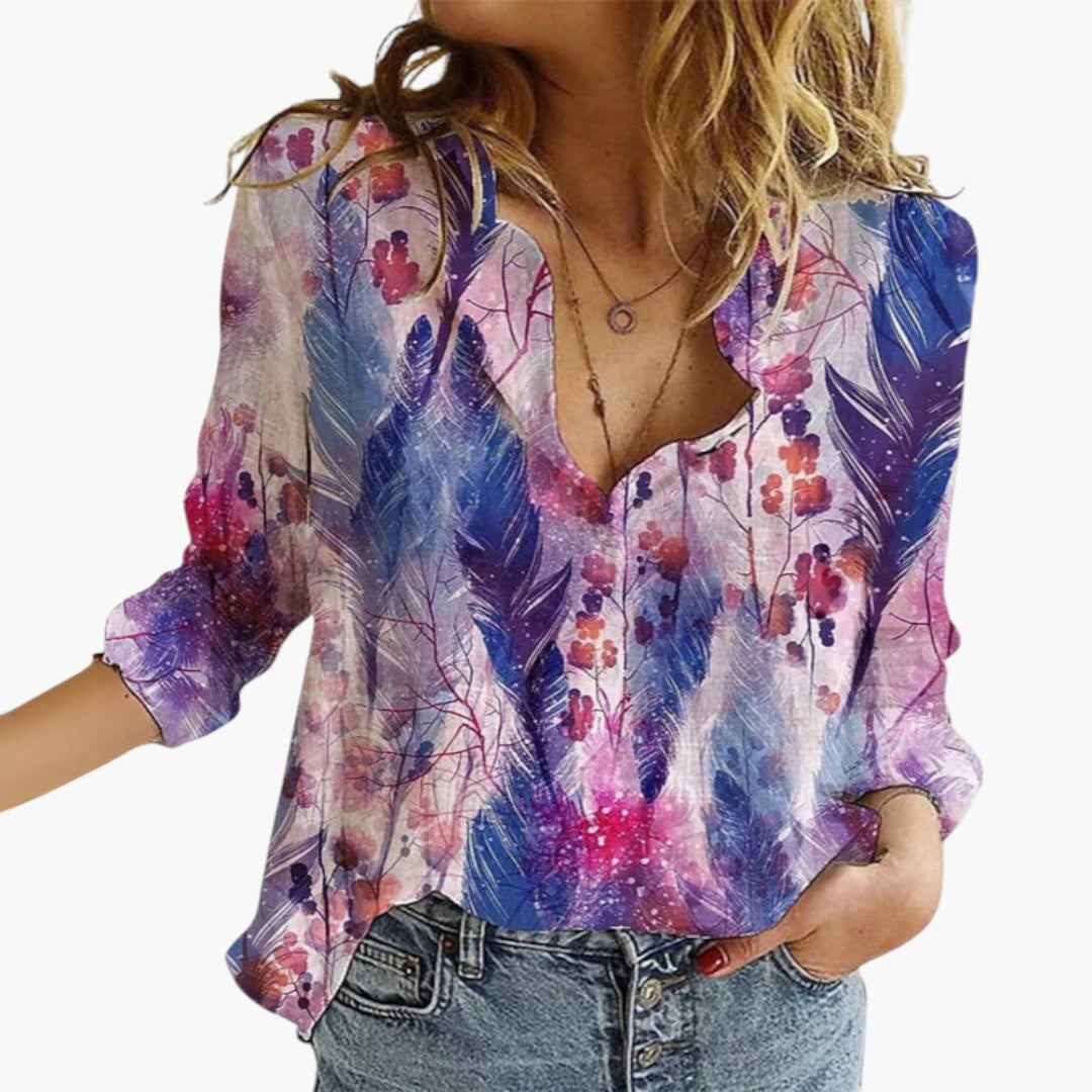 Blouse femme à encolure en V avec imprimé floral