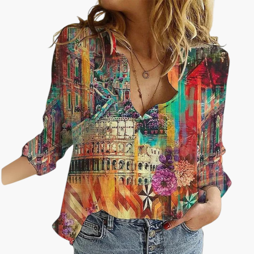 Blouse femme à encolure en V avec imprimé floral