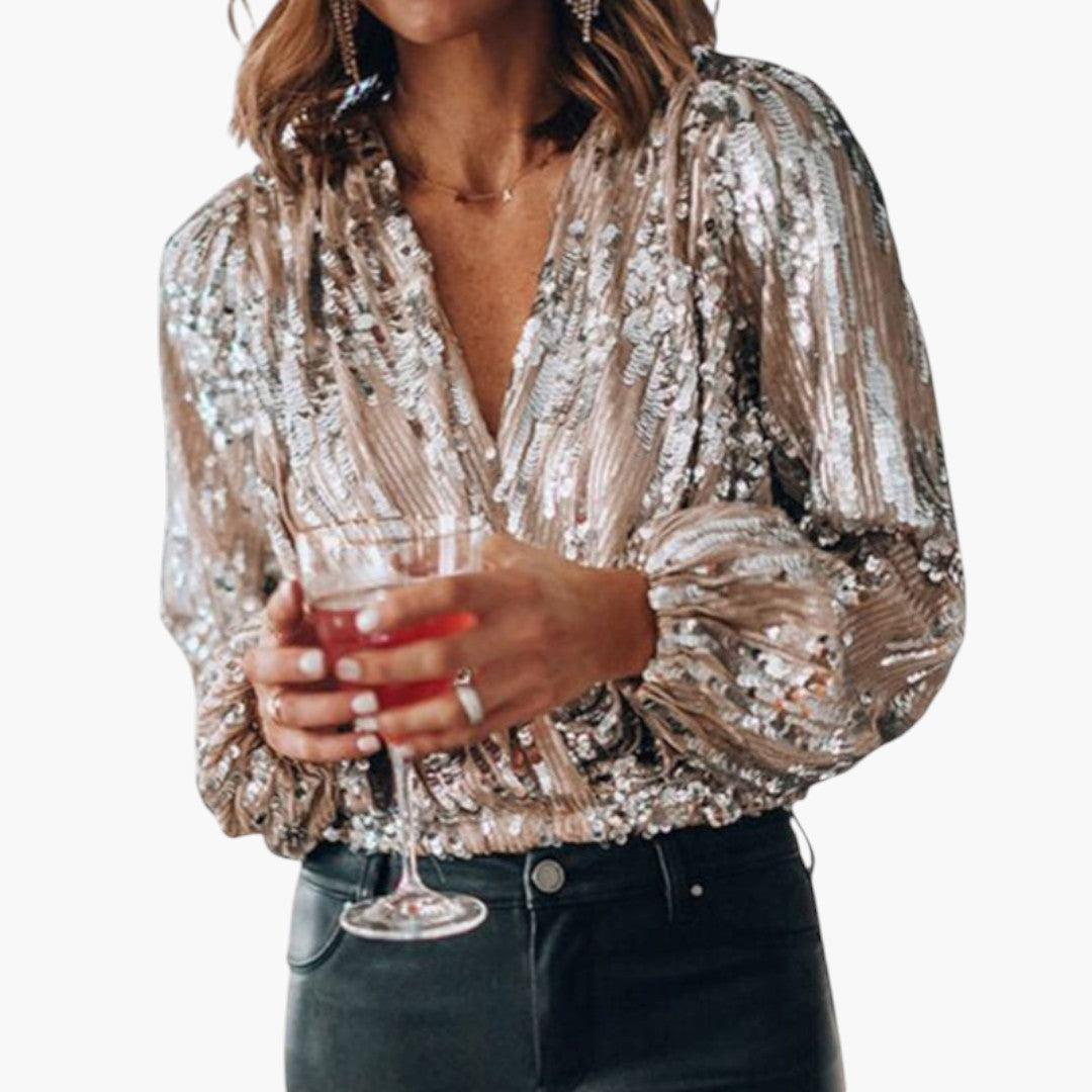 Blouse femme à encolure en V croisée avec surface à sequins