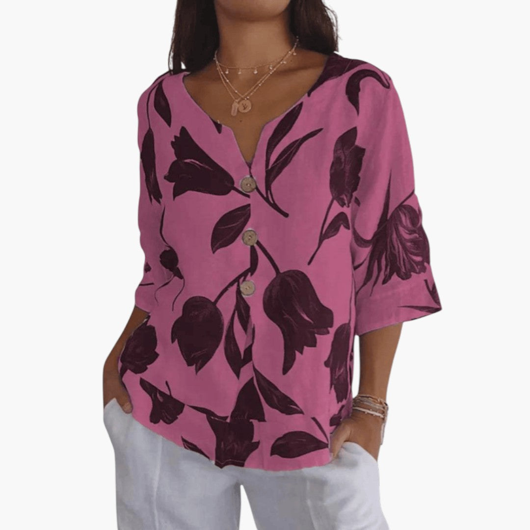 Blouse femme à encolure en V et imprimé floral