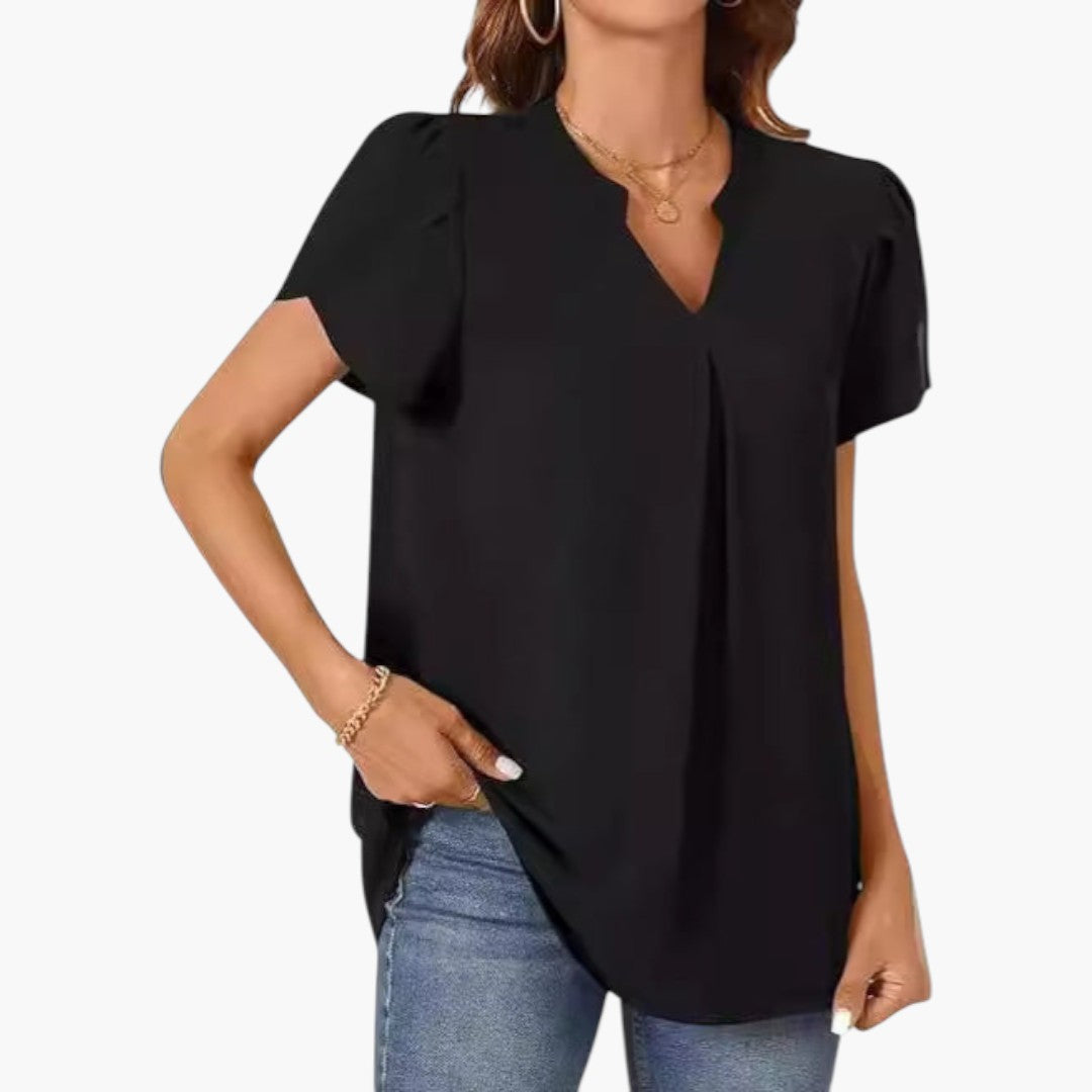 Blouse femme à encolure en V et manches bouffantes