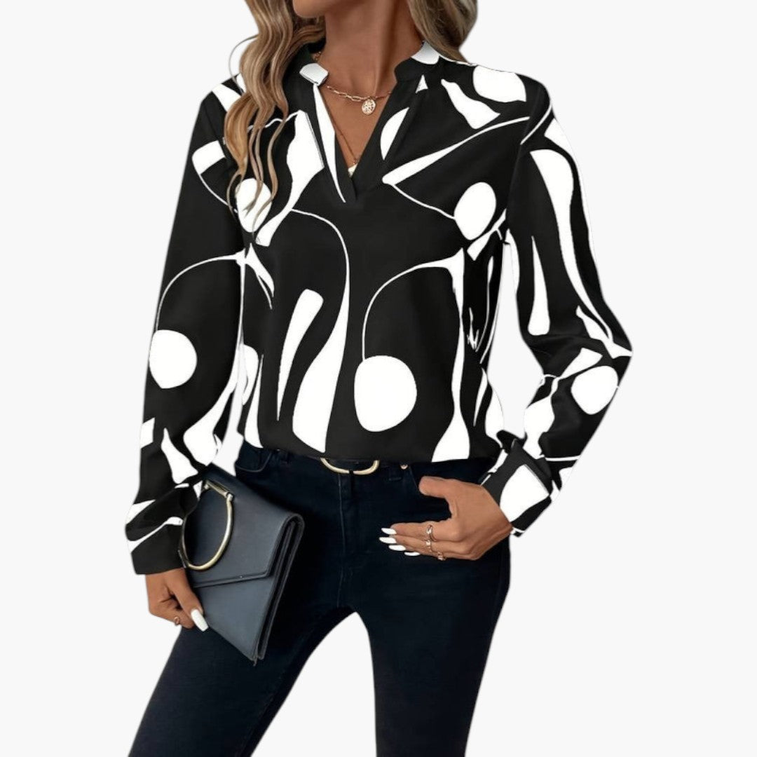 Camicia da donna con scollo a V e maniche lunghe