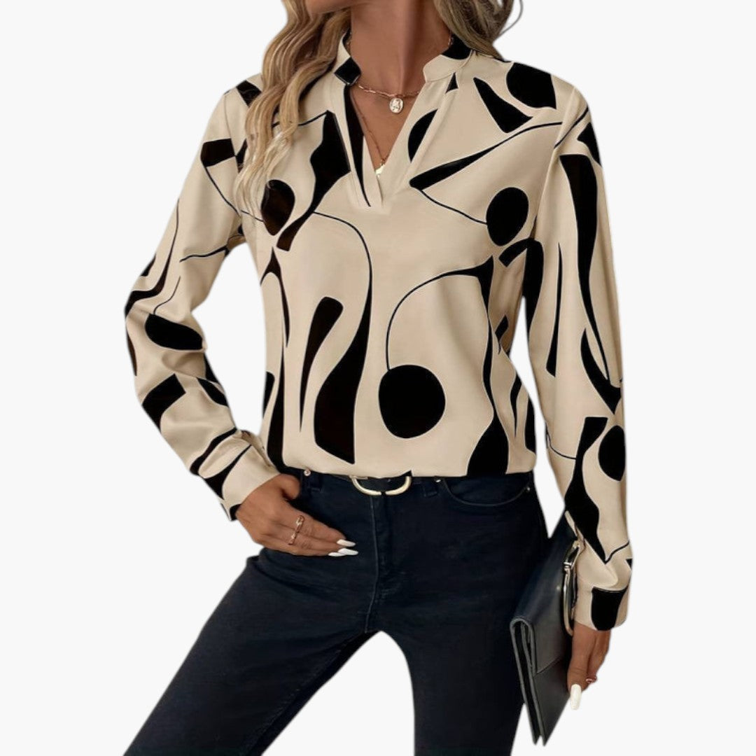 Camicia da donna con scollo a V e maniche lunghe