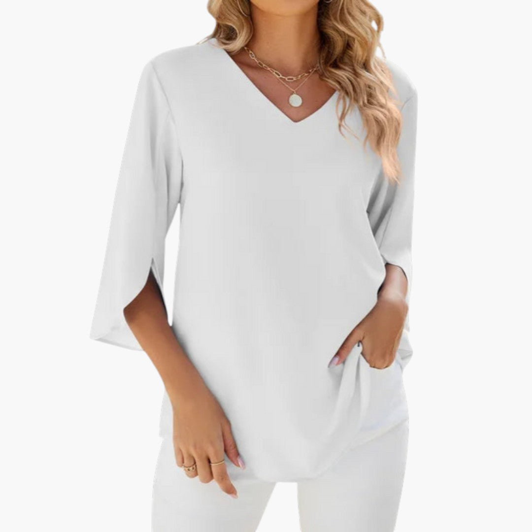 Blouse femme à encolure en V et manches trois quarts