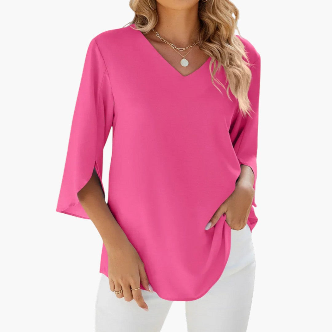 Blouse femme à encolure en V et manches trois quarts