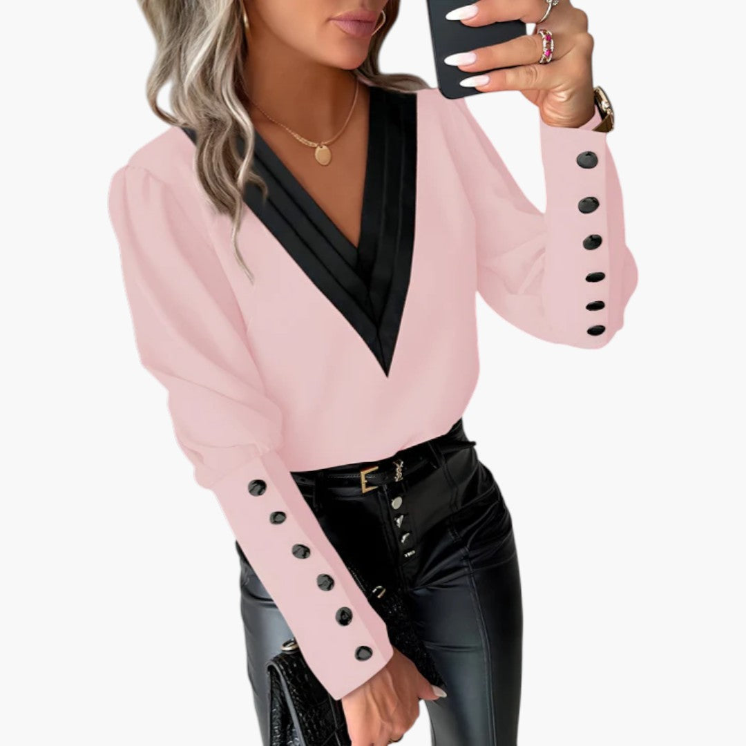 Blouse femme à encolure en V et poignets boutonnés