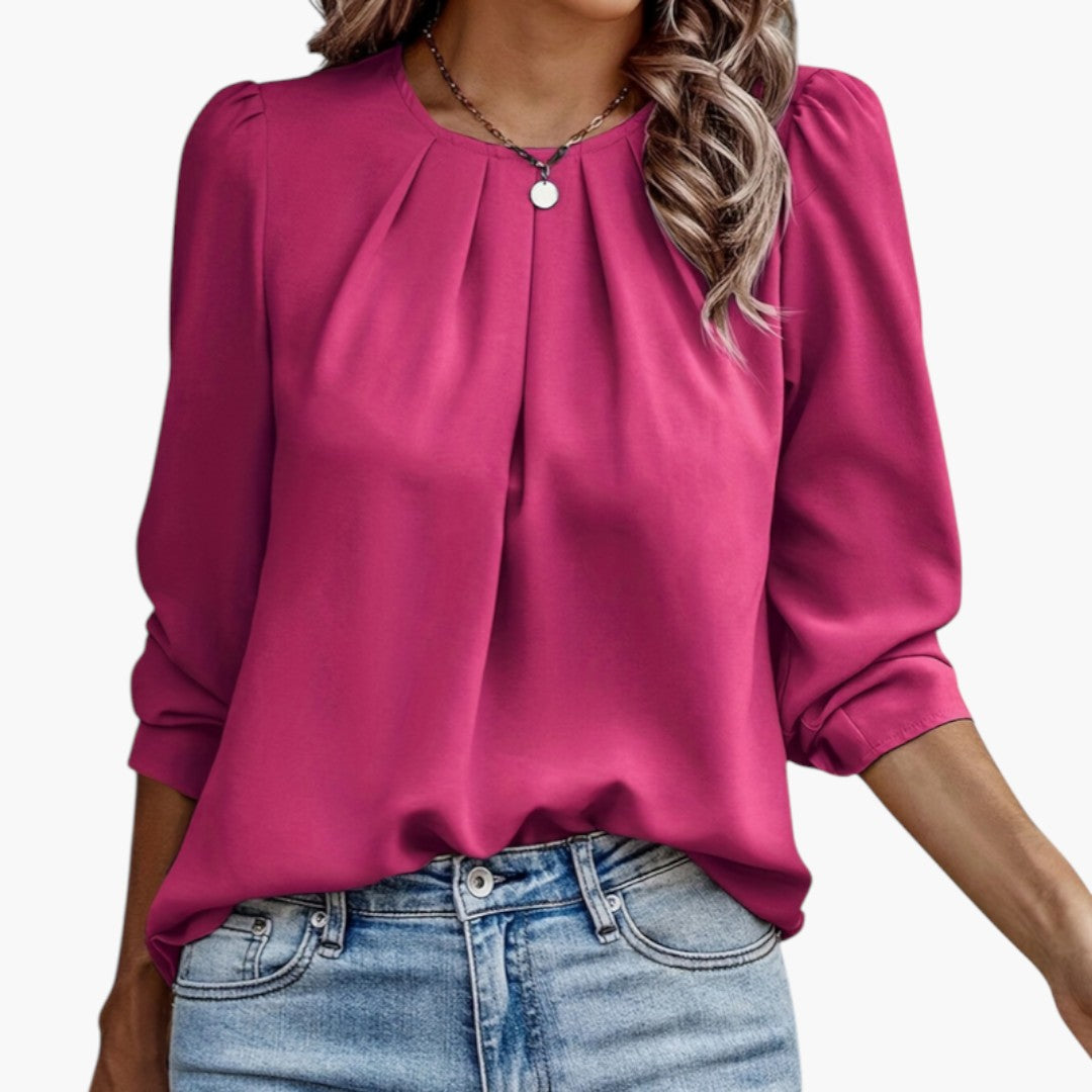 Blouse femme à encolure plissée et manches bouffantes