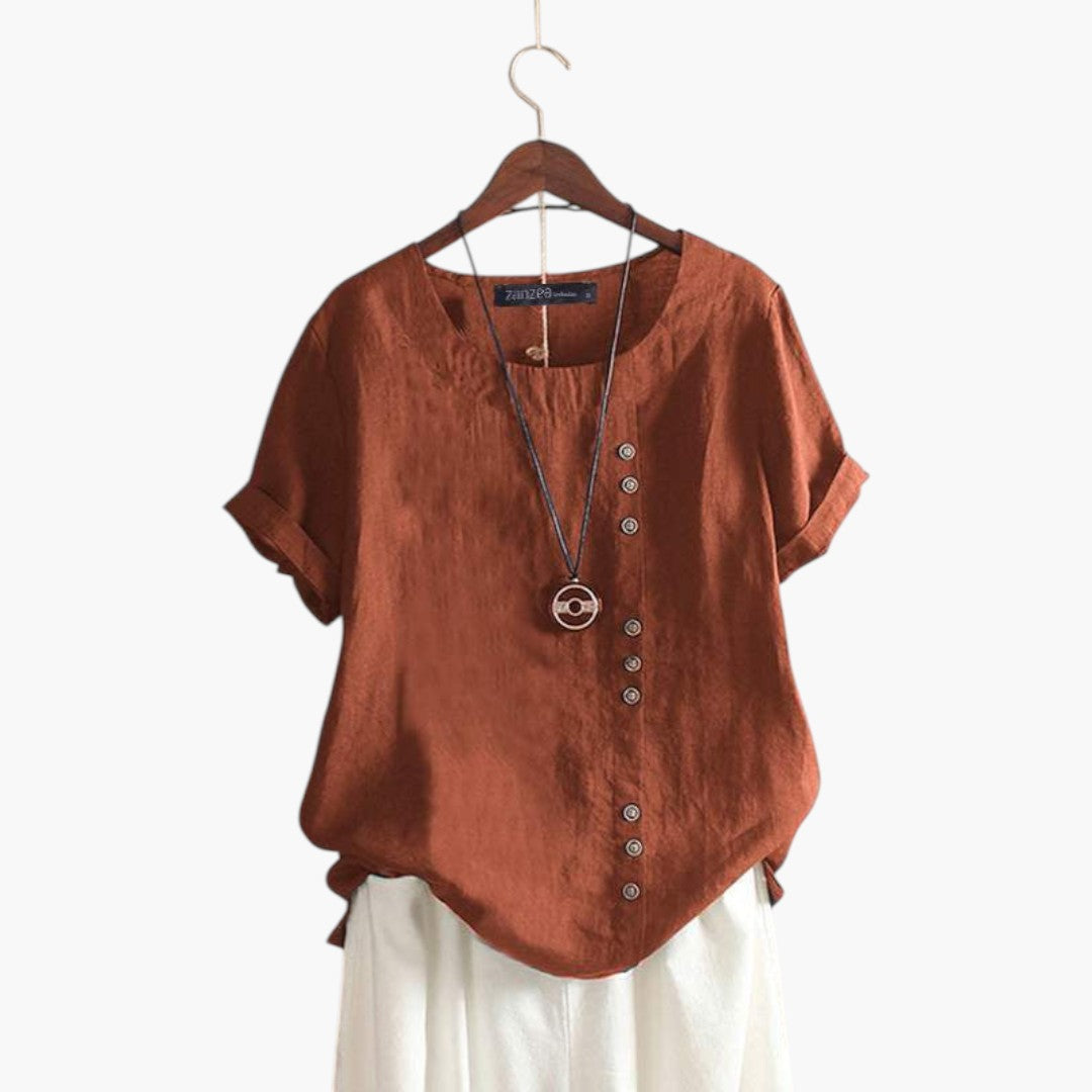 Blouse femme à encolure ronde avec détail boutonné