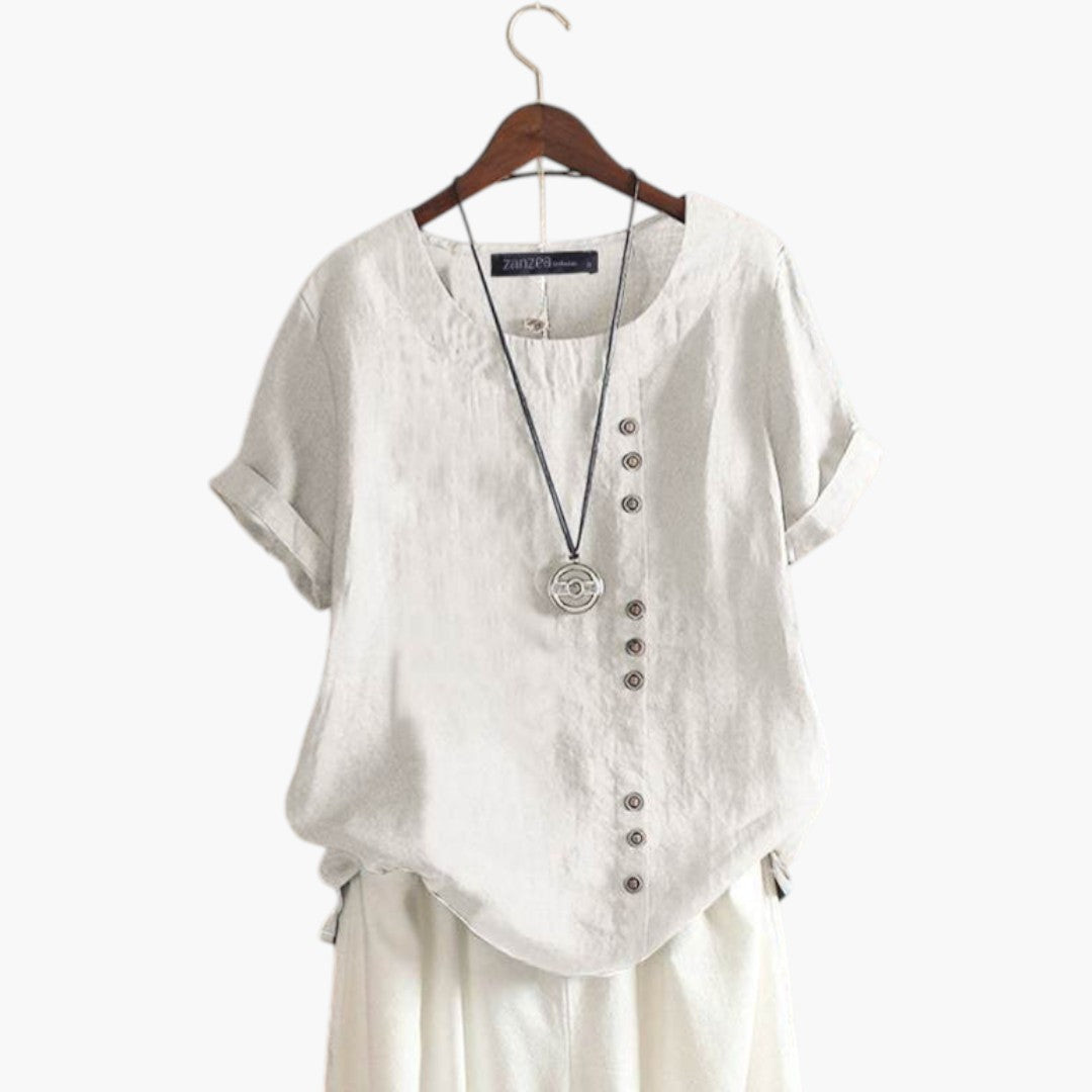 Blouse femme à encolure ronde avec détail boutonné
