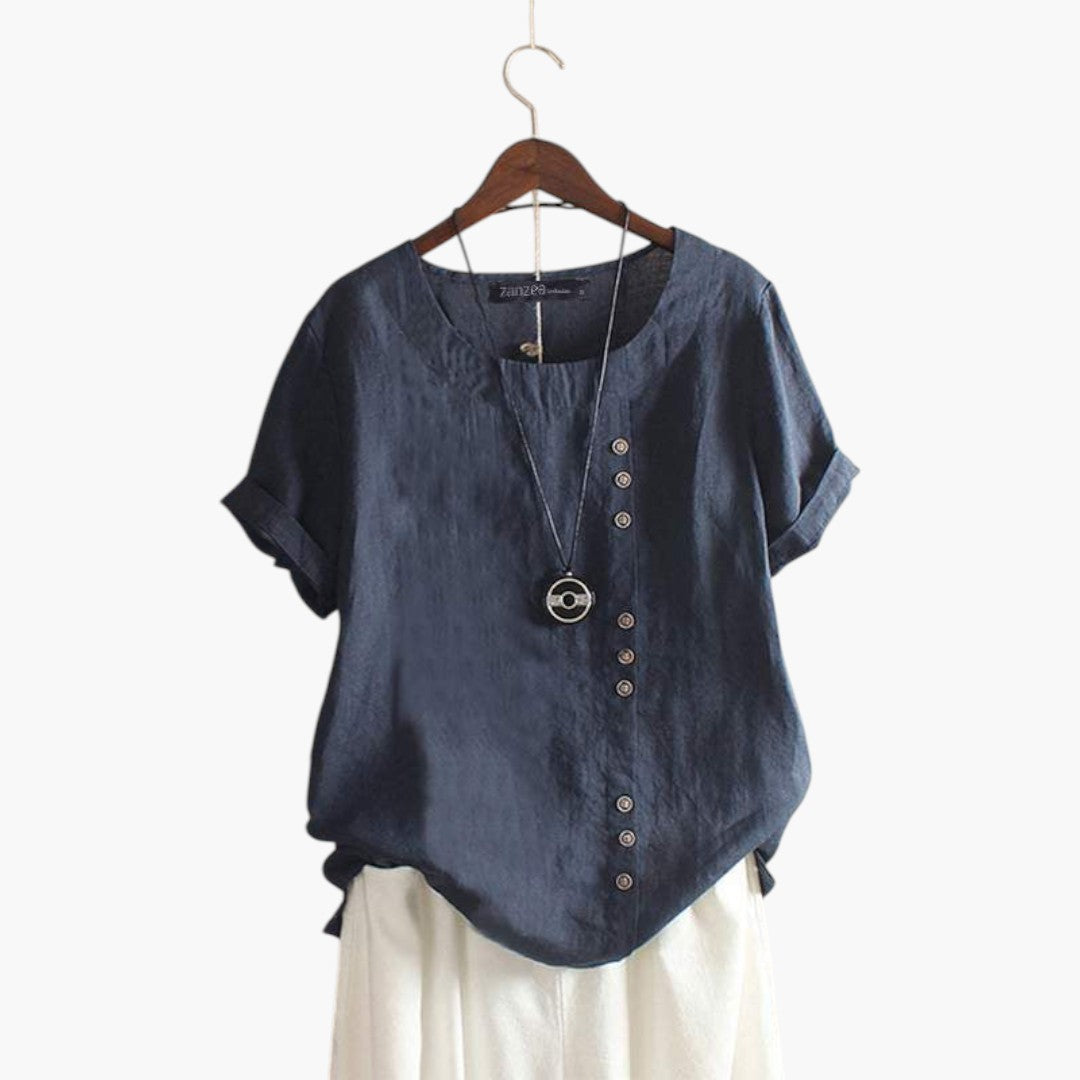 Blouse femme à encolure ronde avec détail boutonné