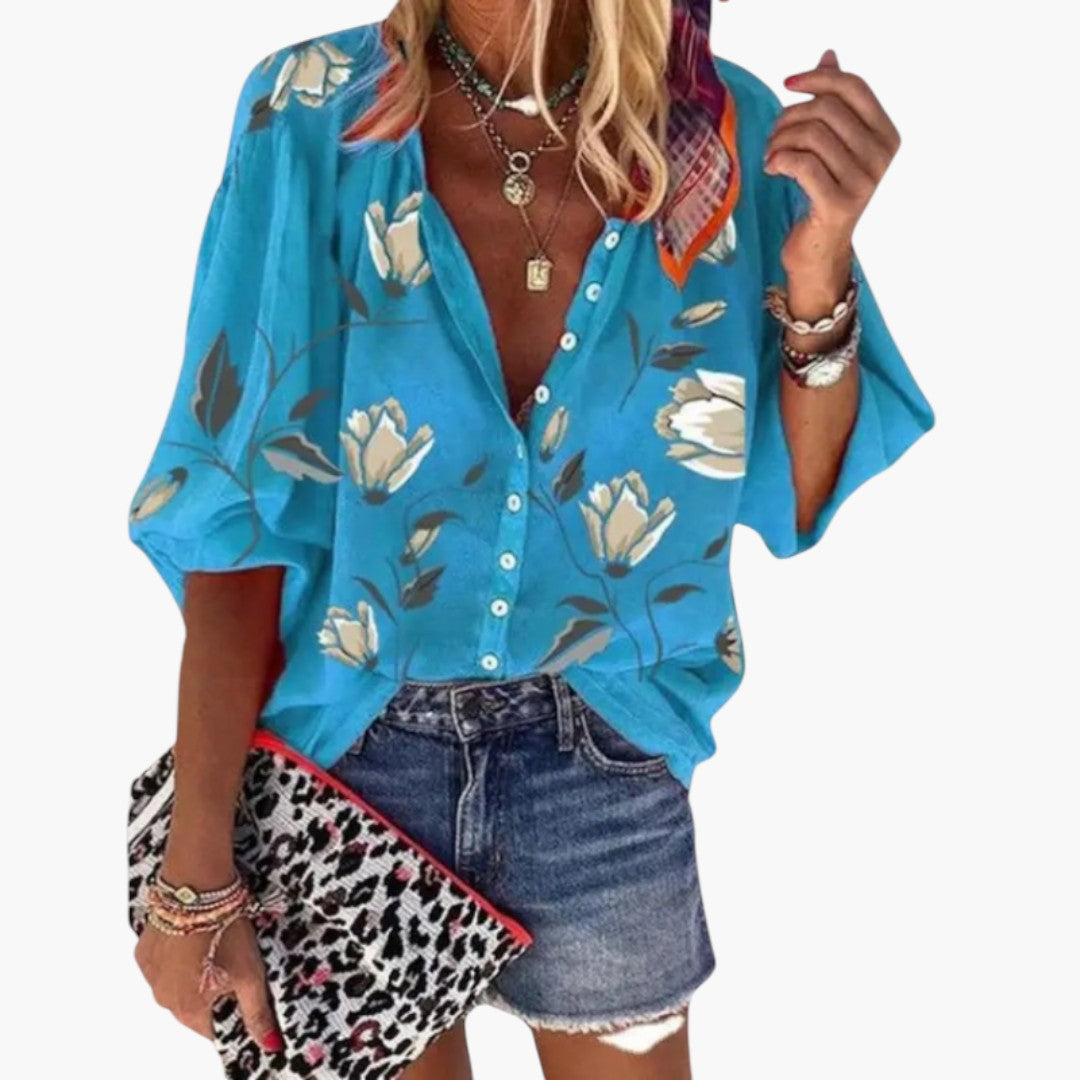 Blouse femme à imprimé floral avec patte de boutonnage