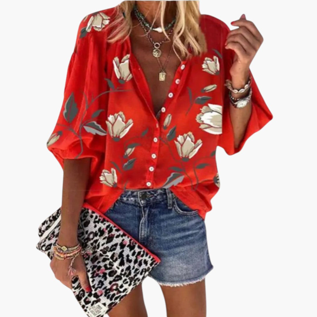 Blouse femme à imprimé floral avec patte de boutonnage