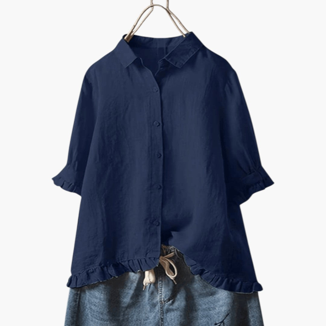 Blouse femme avec col avec ourlet à volants