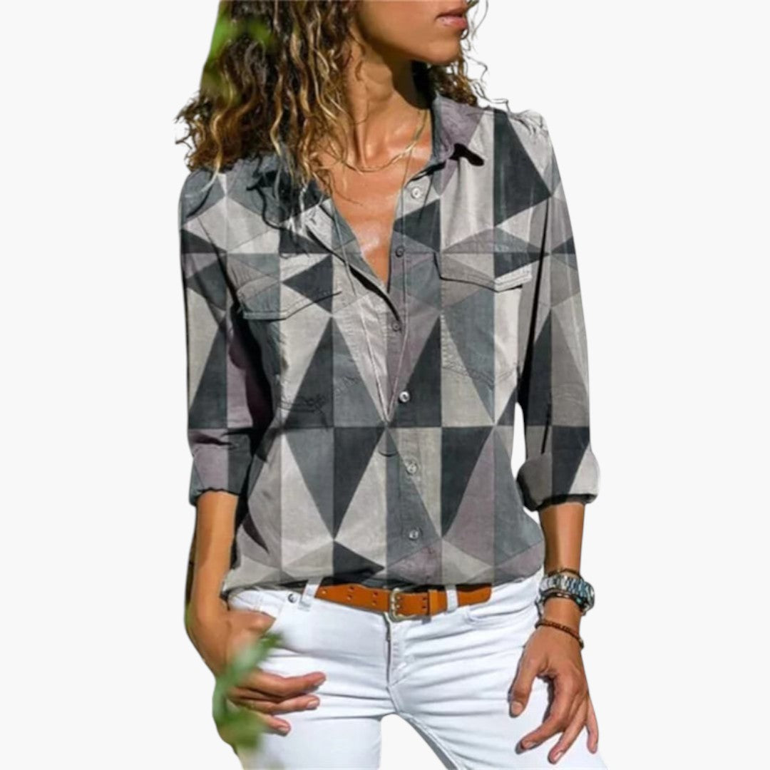Blouse femme avec col et imprimé géométrique