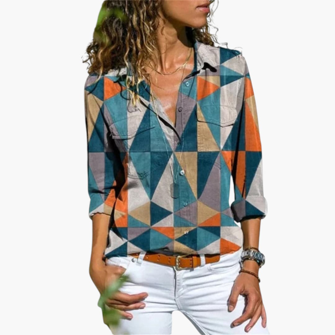 Blouse femme avec col et imprimé géométrique