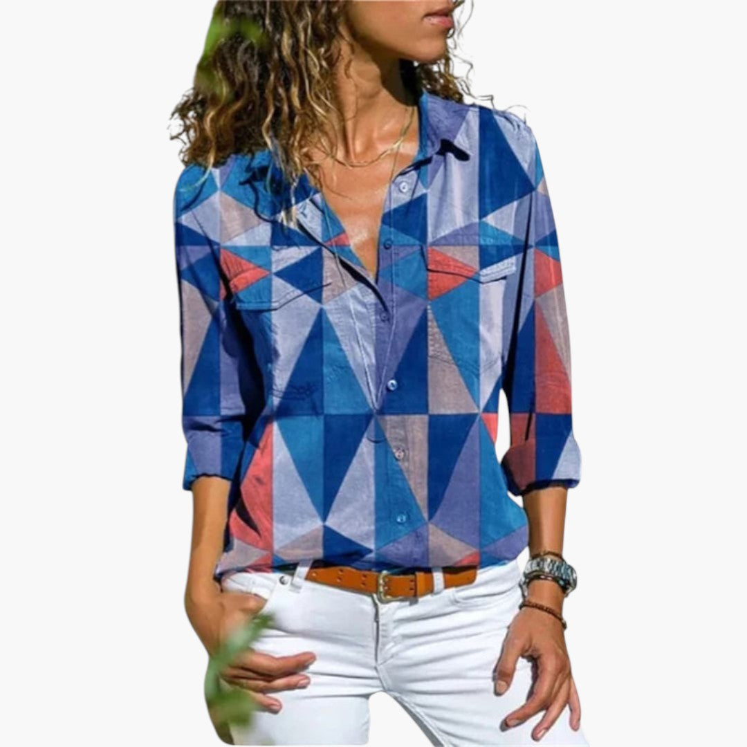 Blouse femme avec col et imprimé géométrique