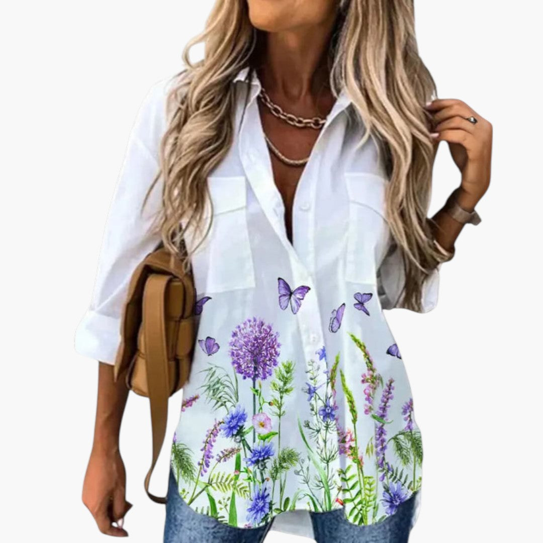 Blouse femme avec motif imprimé et manches trois quarts